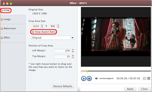 AVCWare Blu Ray Ripper for Mac Guide - Crop video size