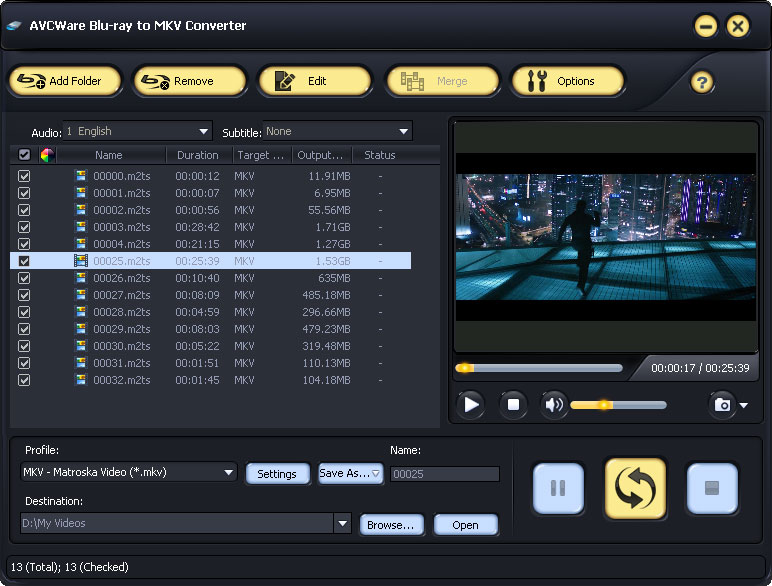 Windows 7 AVCWare Blu-ray to MKV Converter 5.0.1.1021 full