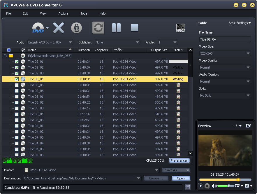 Click to view AVCWare DVD Converter 6.0.9.0928 screenshot