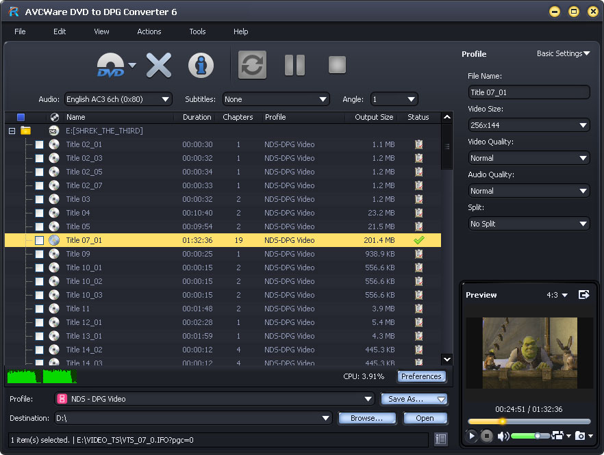 AVCWare DVD to DPG Converter screenshot