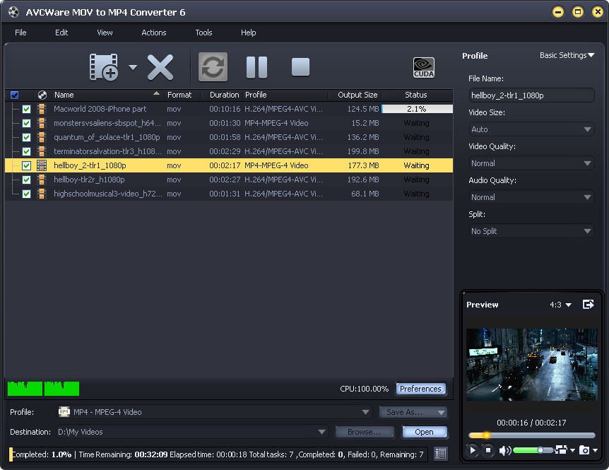 AVCWare MOV to MP4 Converter screenshot