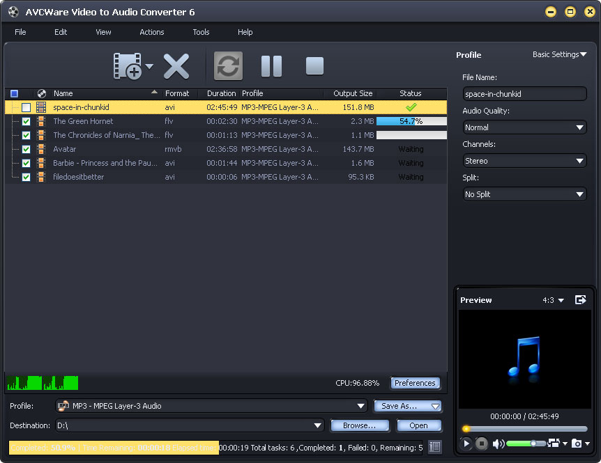 AVCWare Video to Audio Converter screenshot