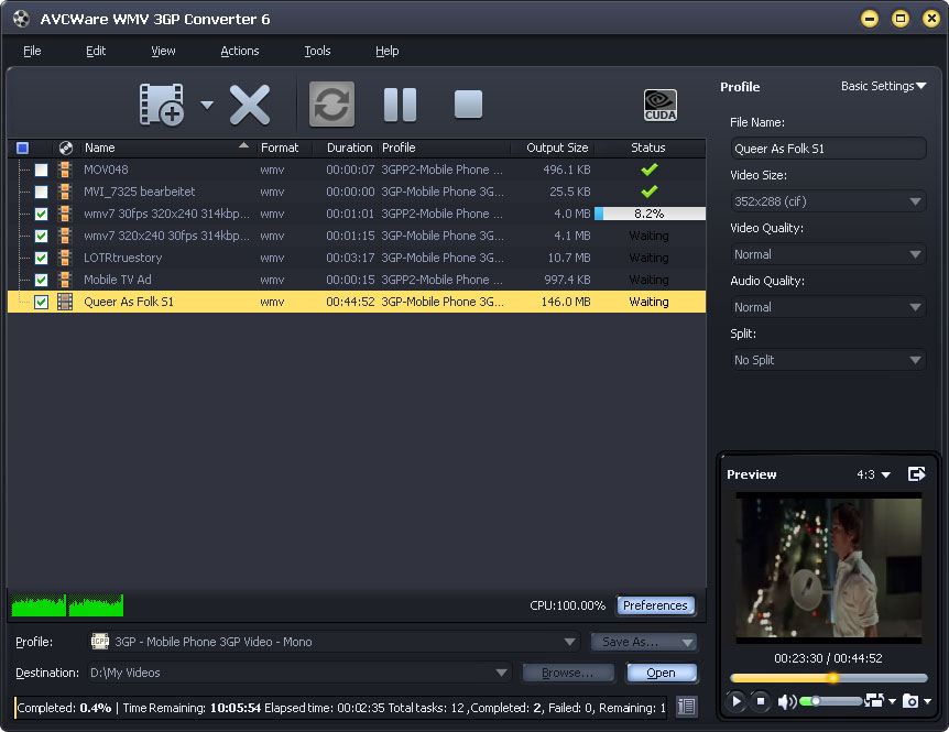 AVCWare WMV 3GP Converter screenshot