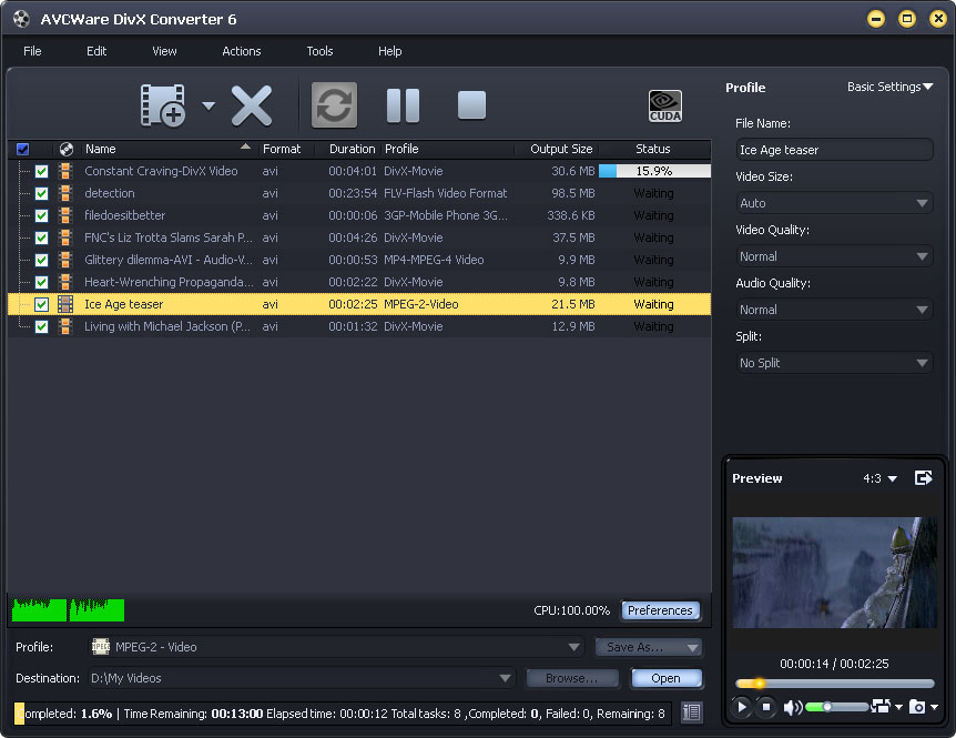 AVCWare DivX Converter screenshot