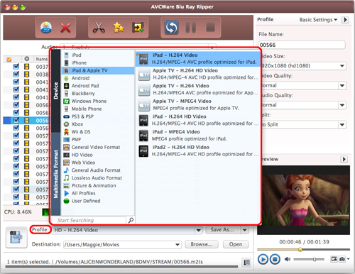 AVCWare Blu Ray Ripper for Mac Guide - Configure output