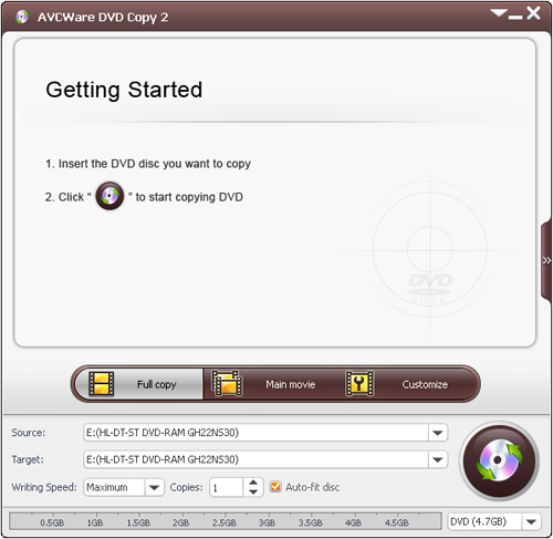AVCWare DVD Copy - Interface