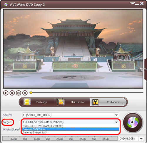 AVCWare DVD Copy - Choose target