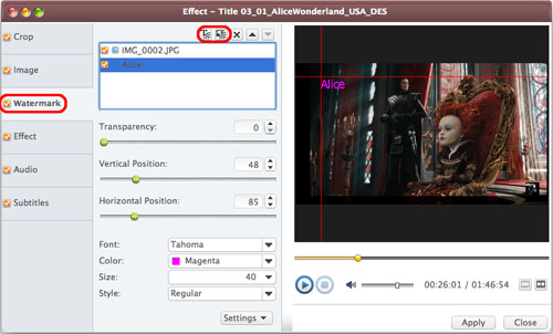 AVCWare DVD Ripper Ultimate for Mac - Add watermark