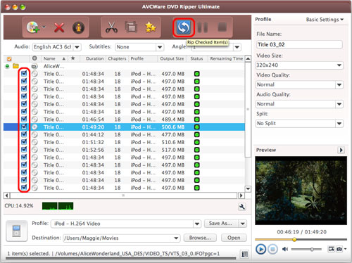 AVCWare DVD Ripper Ultimate for Mac - Rip